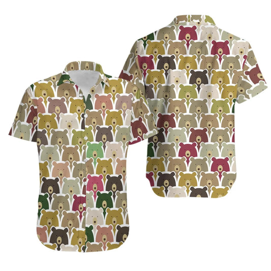 Cute Bear Pattern Hawaiian Shirt | Colorful Grizzly Print Aloha Top | Lightweight Breathable Summer Apparel | Unique Nature Lover Gift