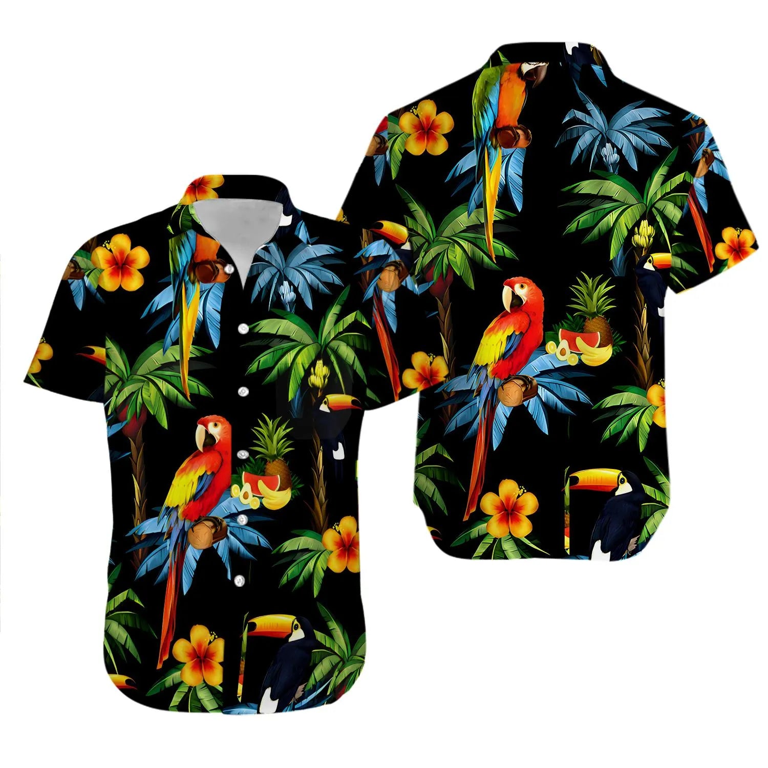 Tropical Parrot Hawaiian Shirt | Vibrant Jungle Bird Print | 100% Premium Cotton | Summer Aloha Vacation Gift for Men