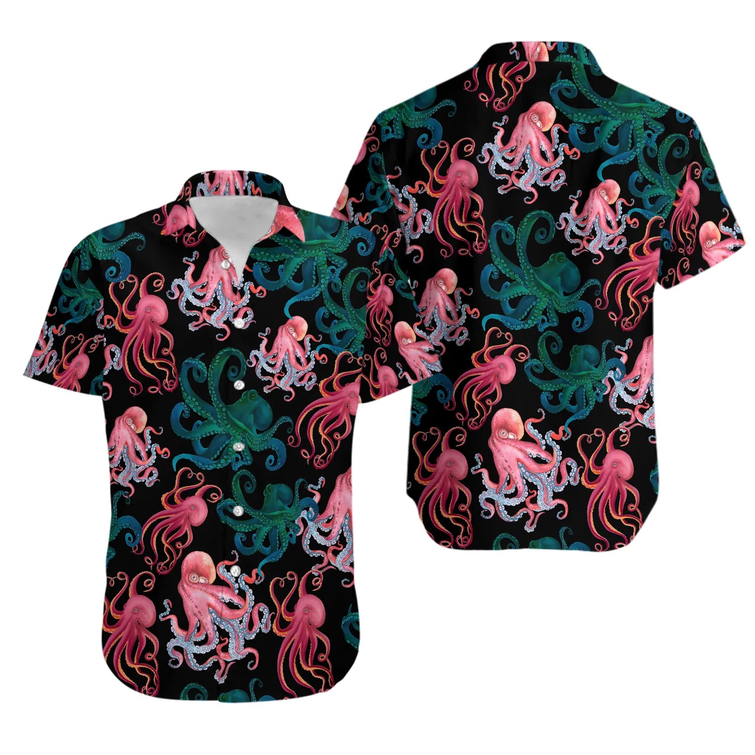 Octopus Print Hawaiian Shirt | Marine Life Pattern | Lightweight Polyester Blend | Fun Beach Vacation Gift for Men and Women