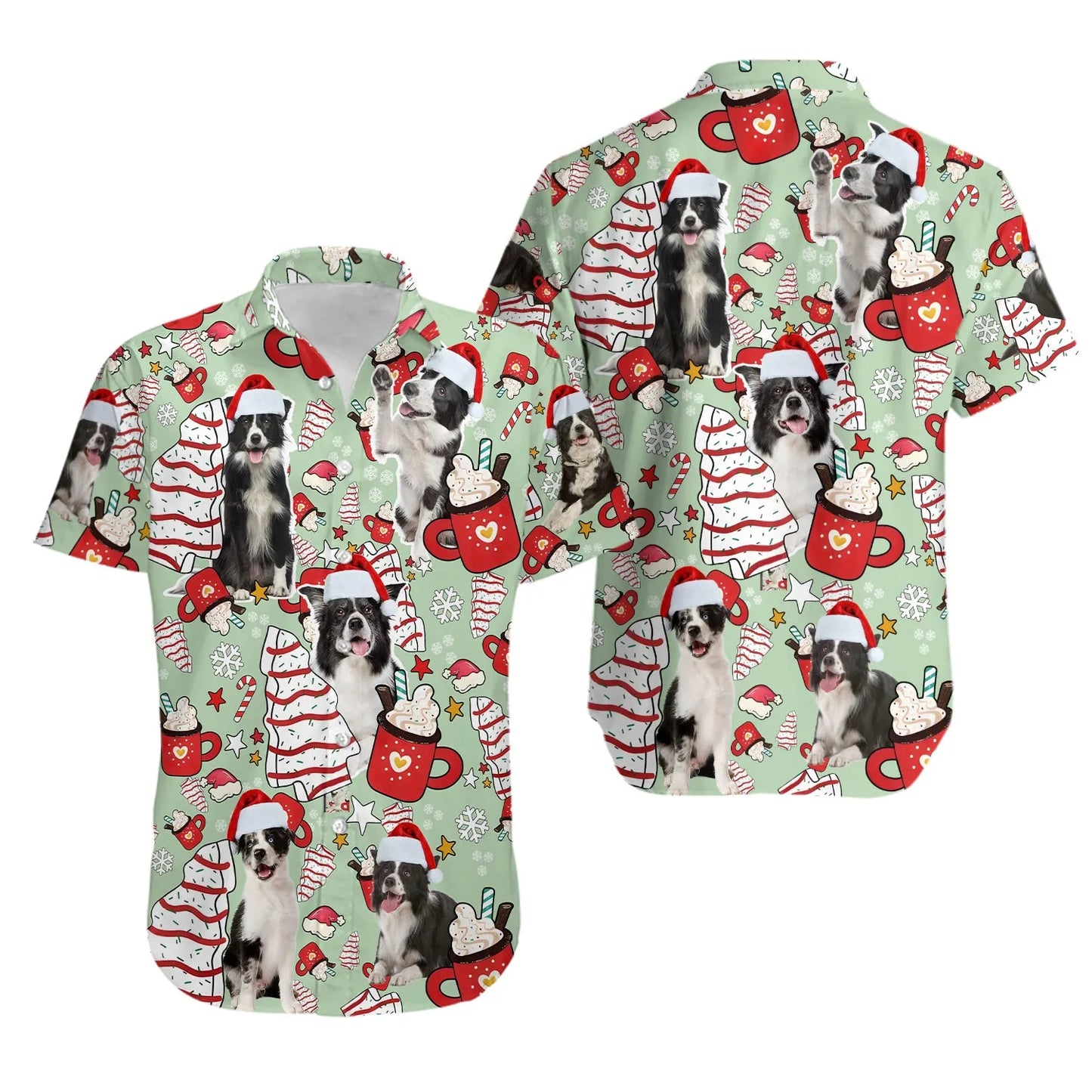Border Collie Christmas Hawaiian Shirt | Festive Dog Print Button Down | Premium Lightweight Fabric | Funny Holiday Gift For Dog Lovers