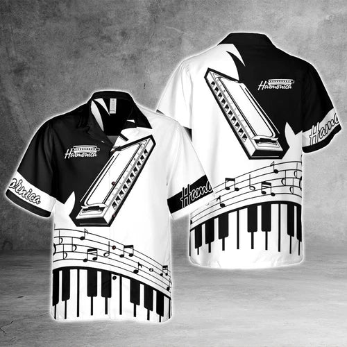 Harmonica Music Hawaiian Shirt | Musician Graphic Camp Collar Top | Premium All Over Print Design | Unique Gift For Harmonica Players