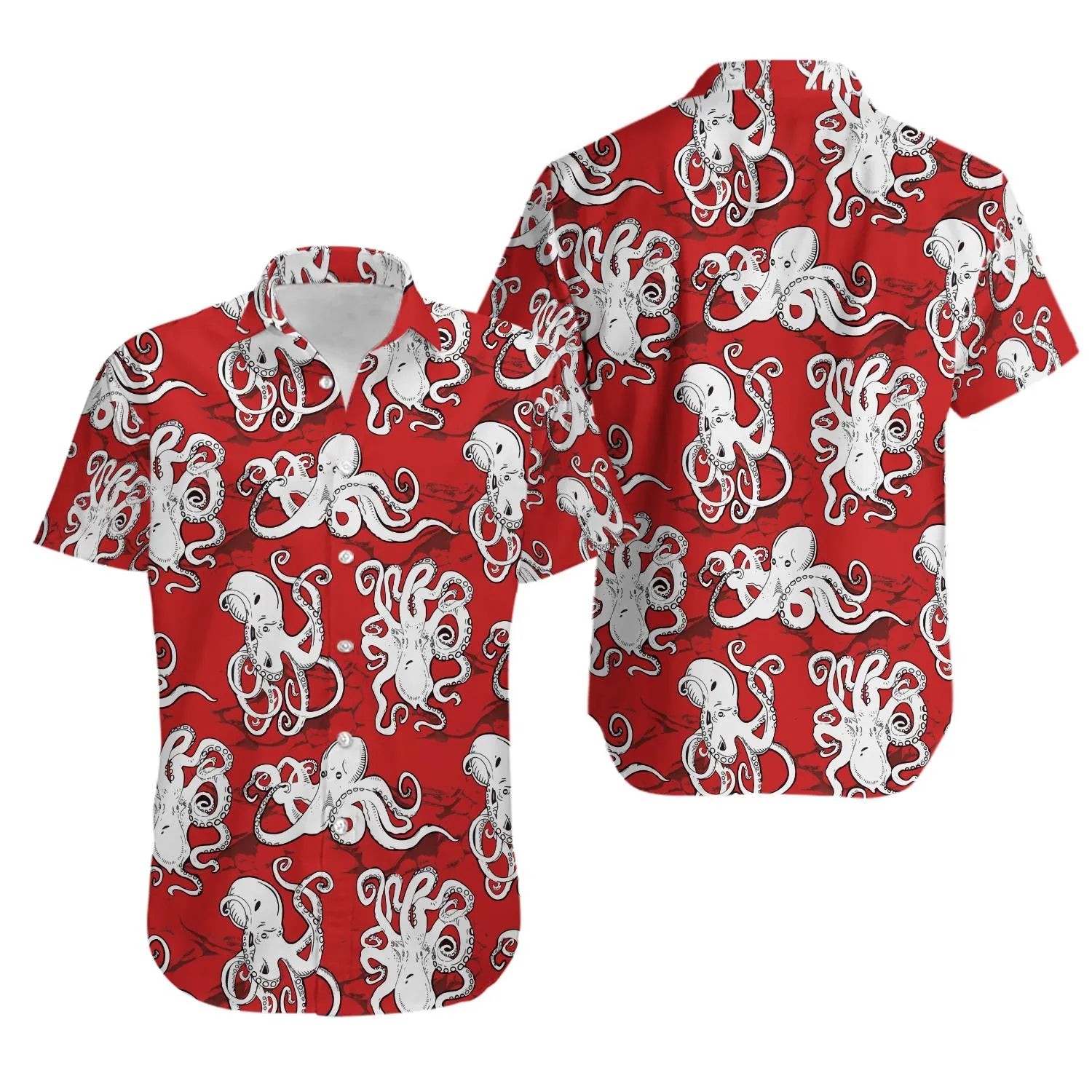 Octopus Print Hawaiian Shirt | Retro Marine Life Pattern | Lightweight Breathable Fabric | Summer Beach Gift for Ocean Lovers