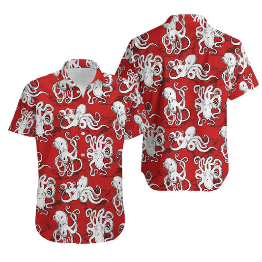 Octopus Print Hawaiian Shirt | Retro Marine Life Pattern | Lightweight Breathable Fabric | Summer Beach Gift for Ocean Lovers