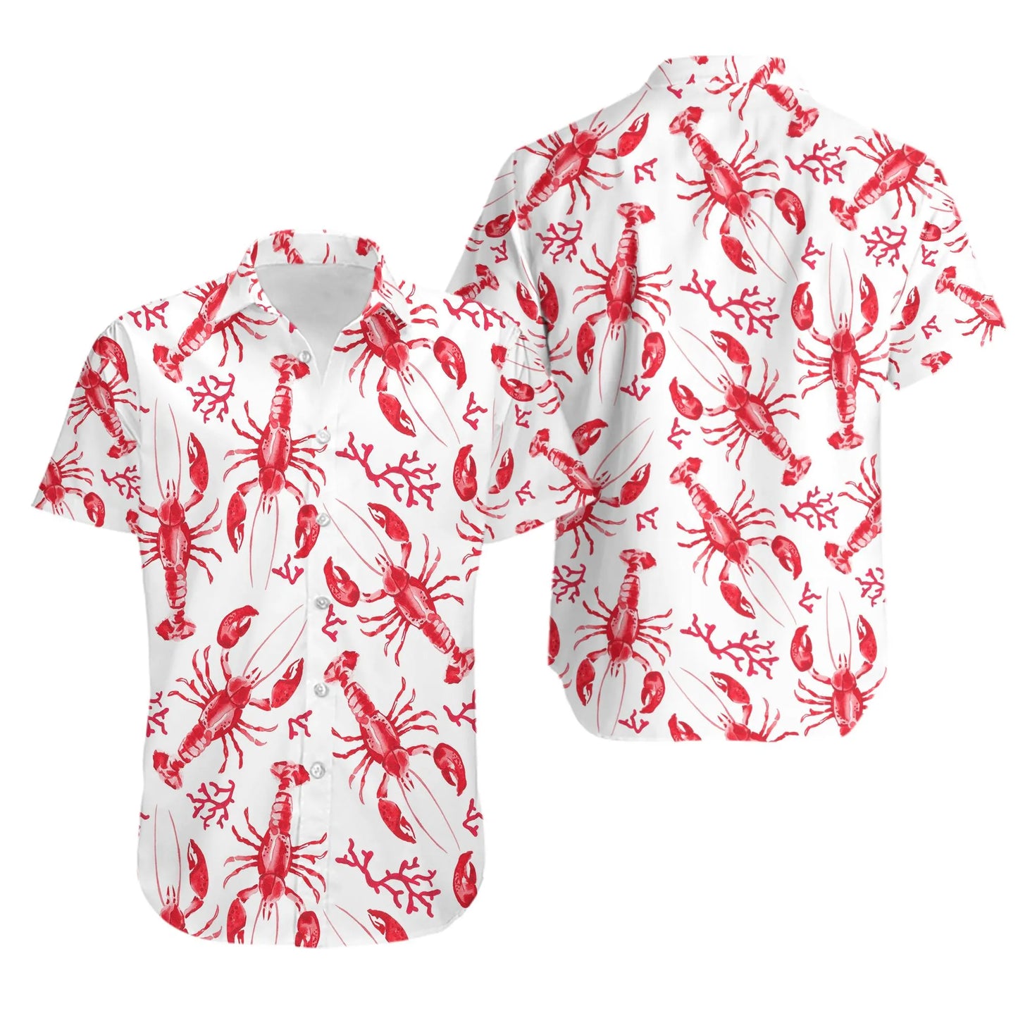 Lobster Hawaiian Shirt | Coastal Red Lobster Print | Lightweight Breathable Fabric | Summer Beach Vacation Gift for Men and Women