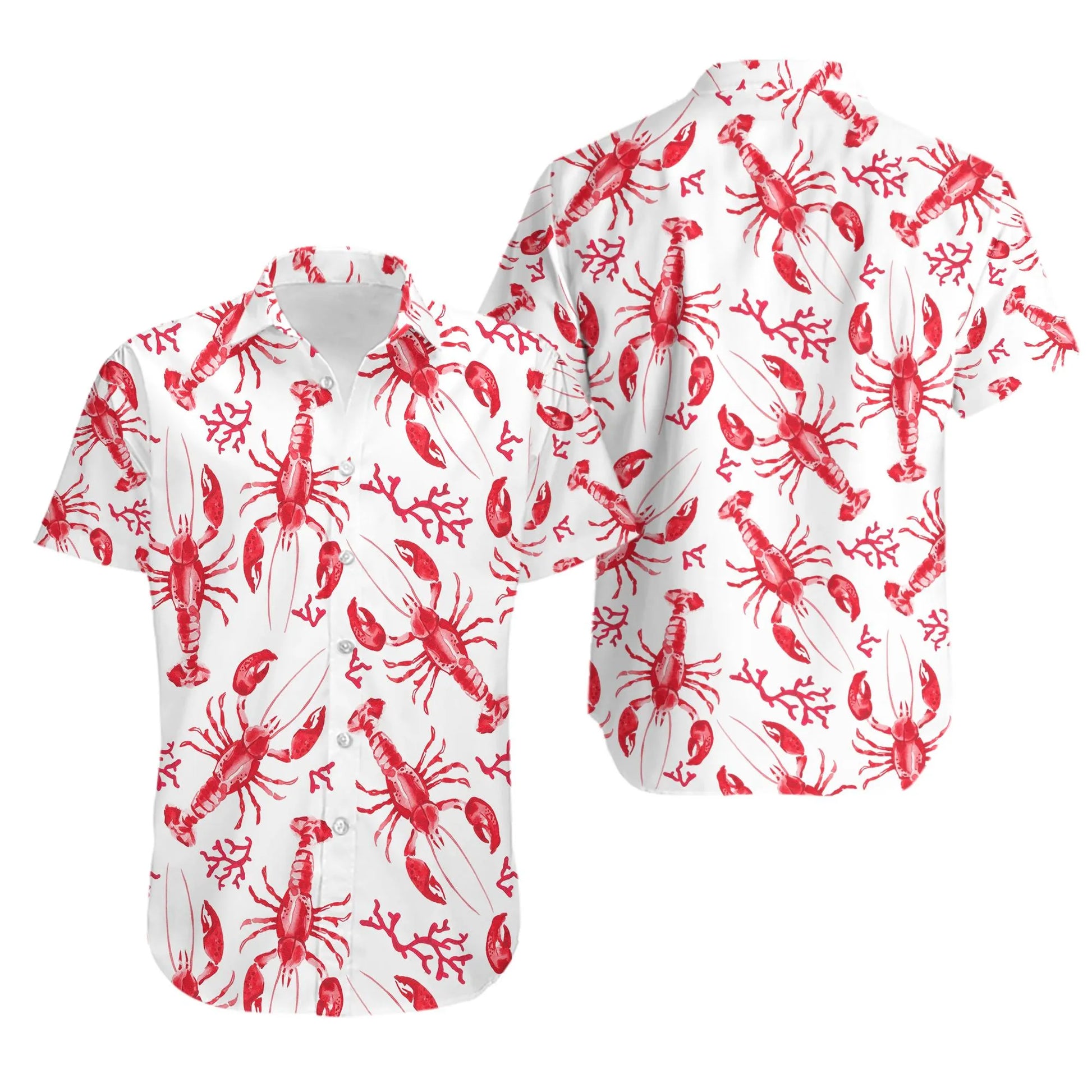 Lobster Hawaiian Shirt | Coastal Red Lobster Print | Lightweight Breathable Fabric | Summer Beach Vacation Gift for Men and Women