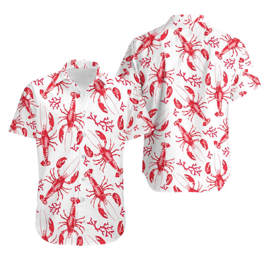 Lobster Hawaiian Shirt | Coastal Red Lobster Print | Lightweight Breathable Fabric | Summer Beach Vacation Gift for Men and Women