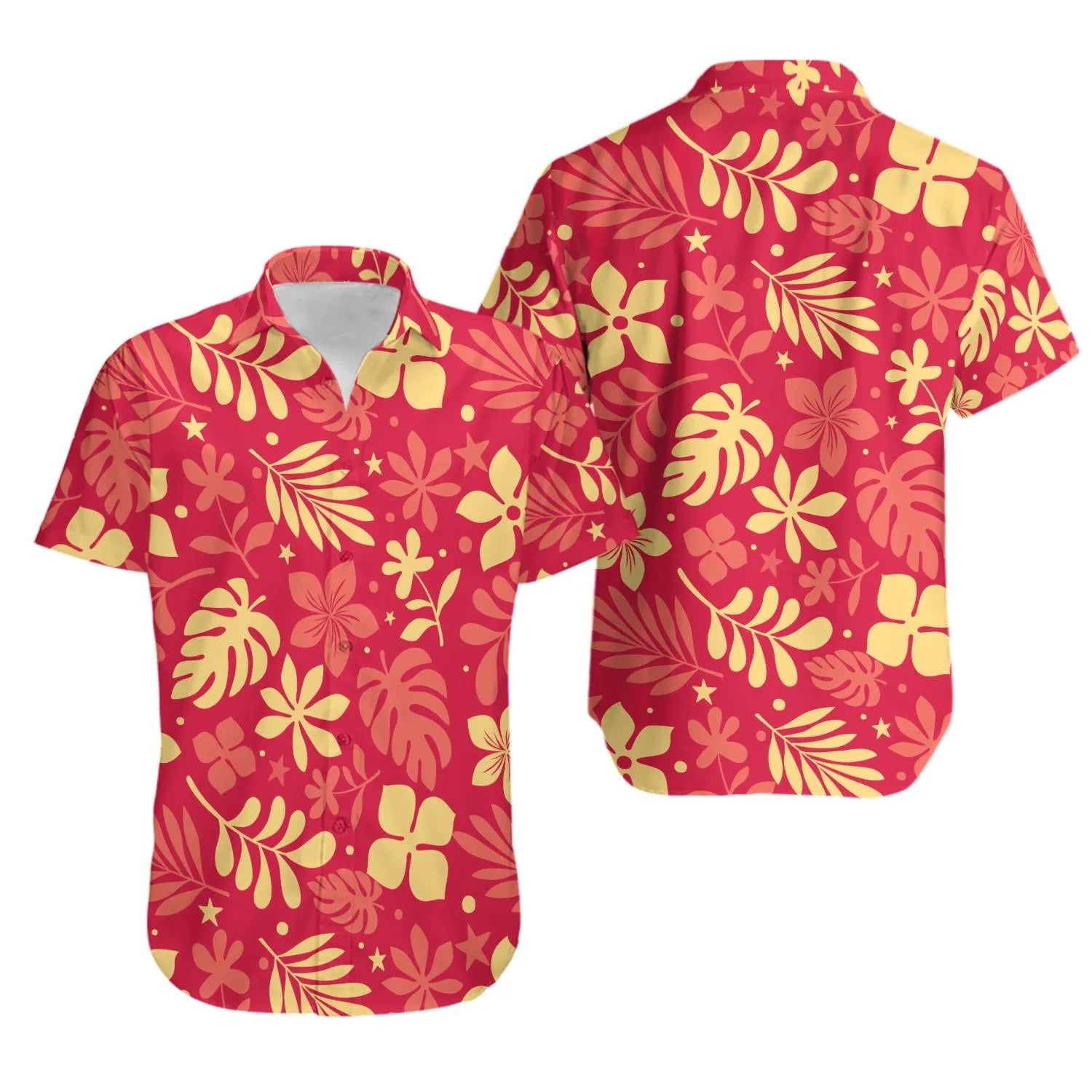 Classic Hawaiian Shirt | Red and Yellow Floral Tropical Print | Lightweight Summer Camp Shirt | Unisex Beach Vacation Gift