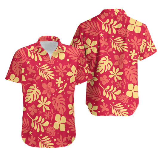 Classic Hawaiian Shirt | Red and Yellow Floral Tropical Print | Lightweight Summer Camp Shirt | Unisex Beach Vacation Gift