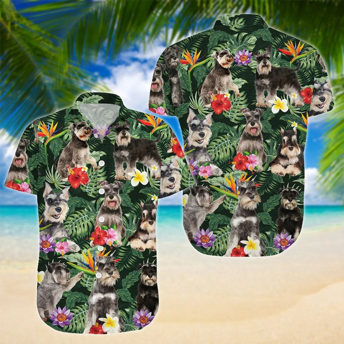 Schnauzer Hawaiian Shirt | Tropical Floral Dog Print | Lightweight Button-Down | Gift for Schnauzer Lovers
