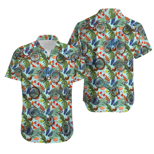 Tropical Bike Hawaiian Shirt | Beach Bicycle Print Aloha Style | Lightweight Breathable Fabric | Summer Vacation Gift For Men