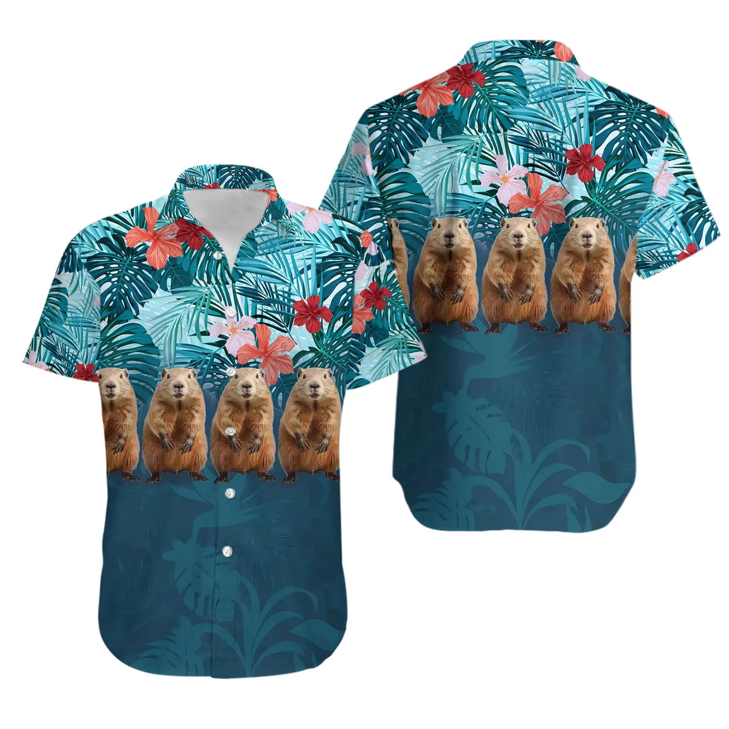 Capybara Hawaiian Shirt | Tropical Botanical Beaver Print | Lightweight Summer Beachwear | Fun Animal Lover Gift for Him