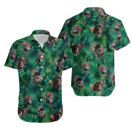 Turkey Hawaiian Shirt | Tropical Jungle Leaves Print | Lightweight Aloha Style | Funny Thanksgiving Gift for Him