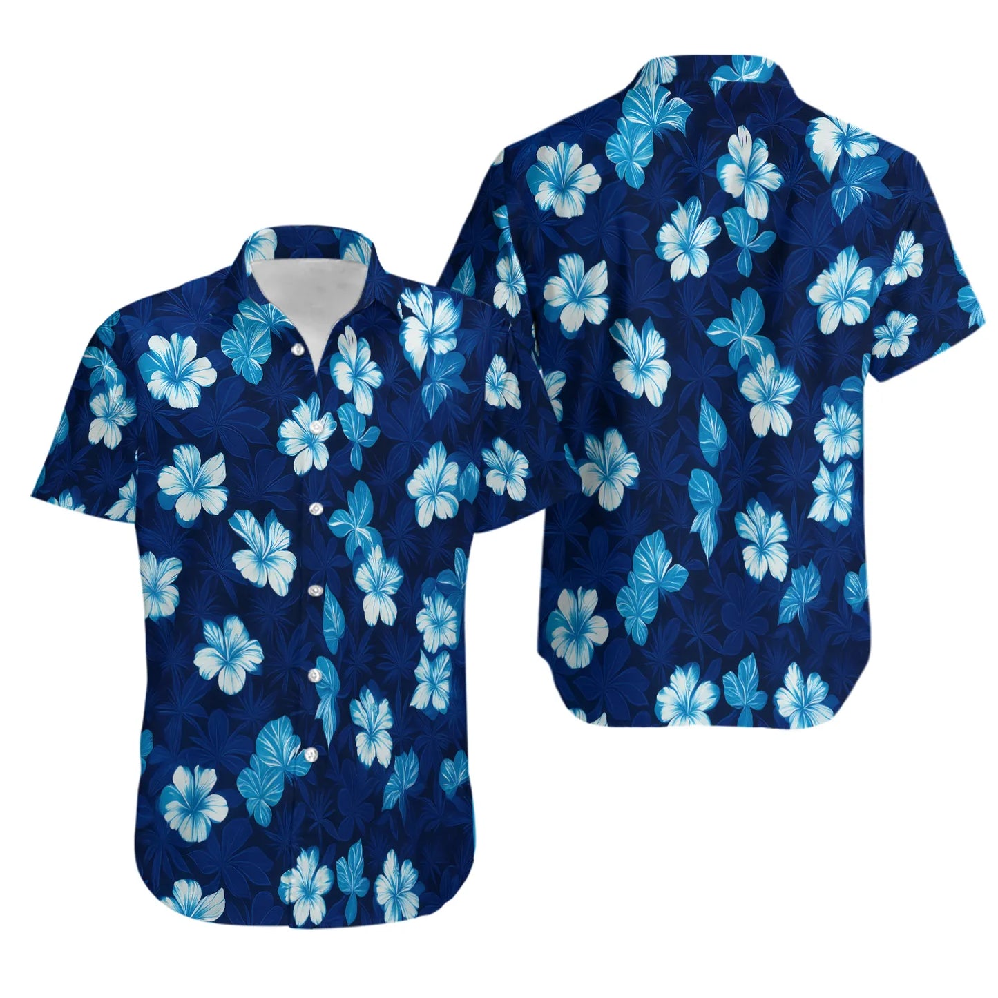 Navy Hibiscus Hawaiian Shirt | Tropical Floral Aloha Print | Lightweight Summer Beachwear | Premium Vacation Gift For Men And Women