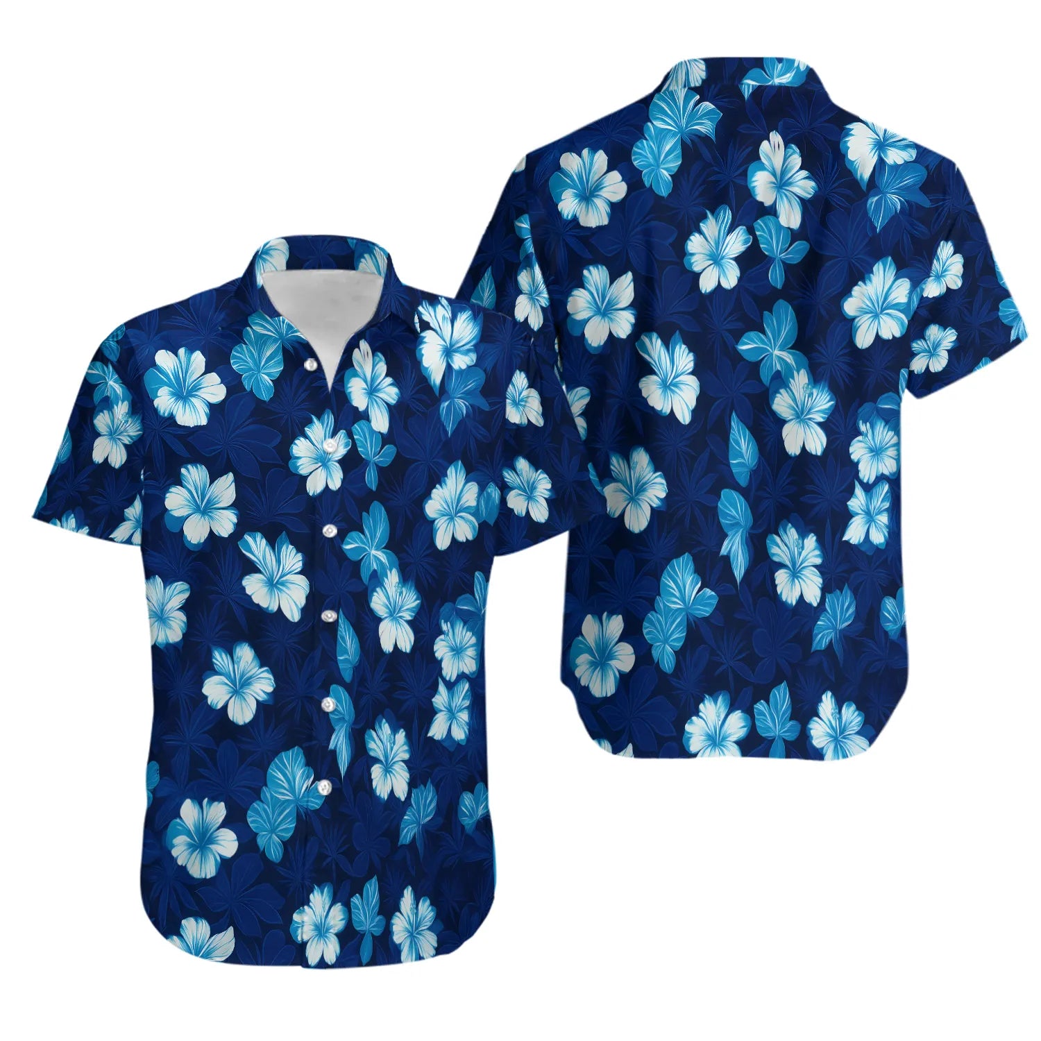 Navy Hibiscus Hawaiian Shirt | Tropical Floral Aloha Print | Lightweight Summer Beachwear | Premium Vacation Gift For Men And Women
