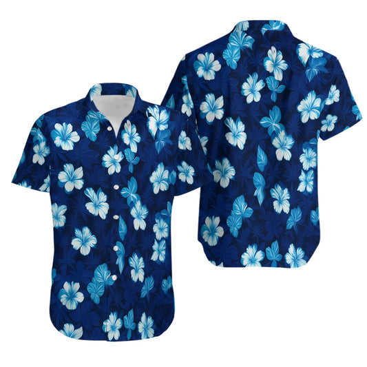 Navy Hibiscus Hawaiian Shirt | Tropical Floral Aloha Print | Lightweight Summer Beachwear | Premium Vacation Gift For Men And Women
