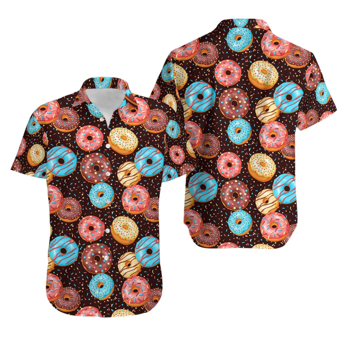 Donut Hawaiian Shirt | Vibrant Sprinkled Dessert Pattern | Lightweight Casual Aloha Top | Fun Summer Beach Gift for Foodies