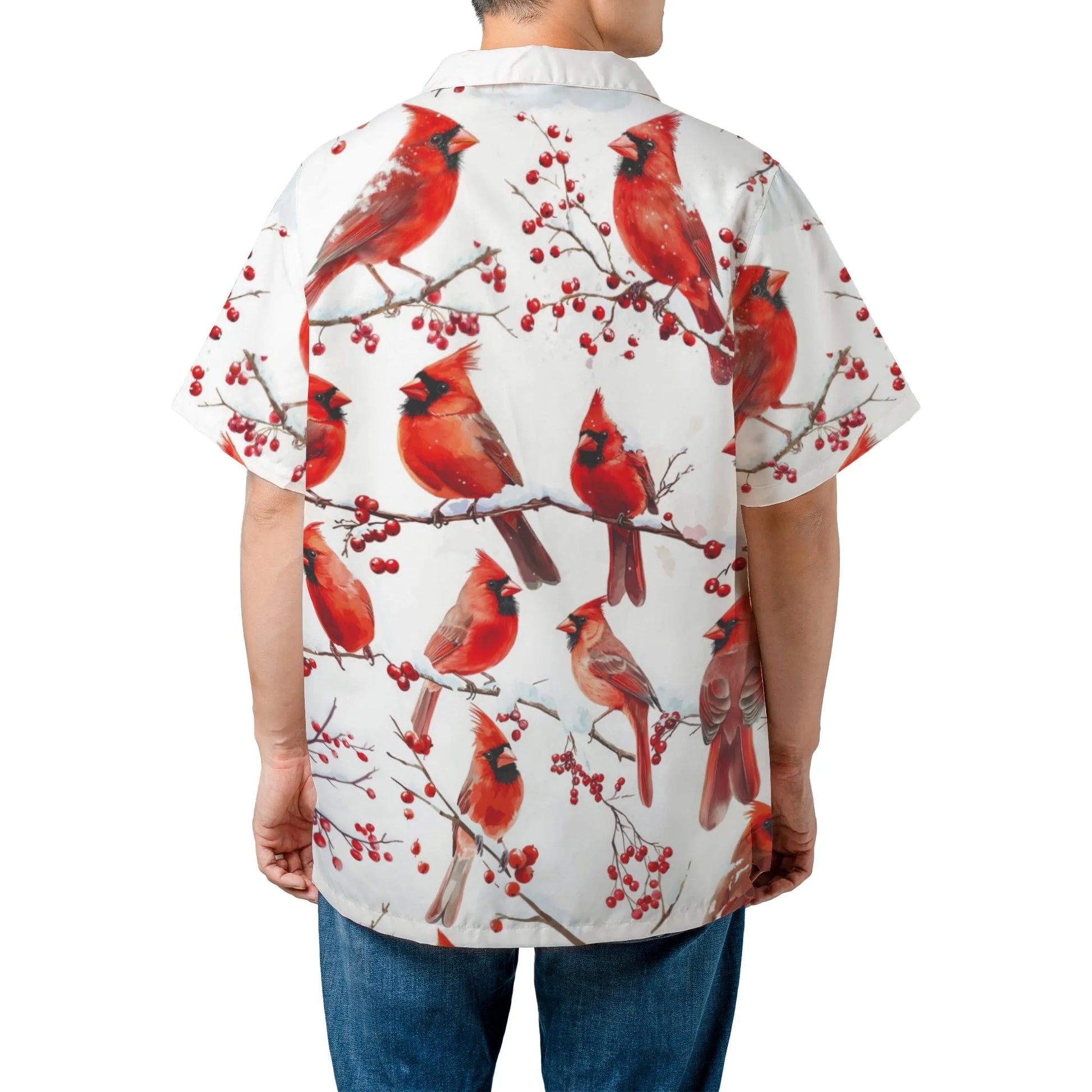 Cardinal Hawaiian Shirt | Festive Winter Bird Print | Lightweight Polyester | Nature Lover Gift Idea