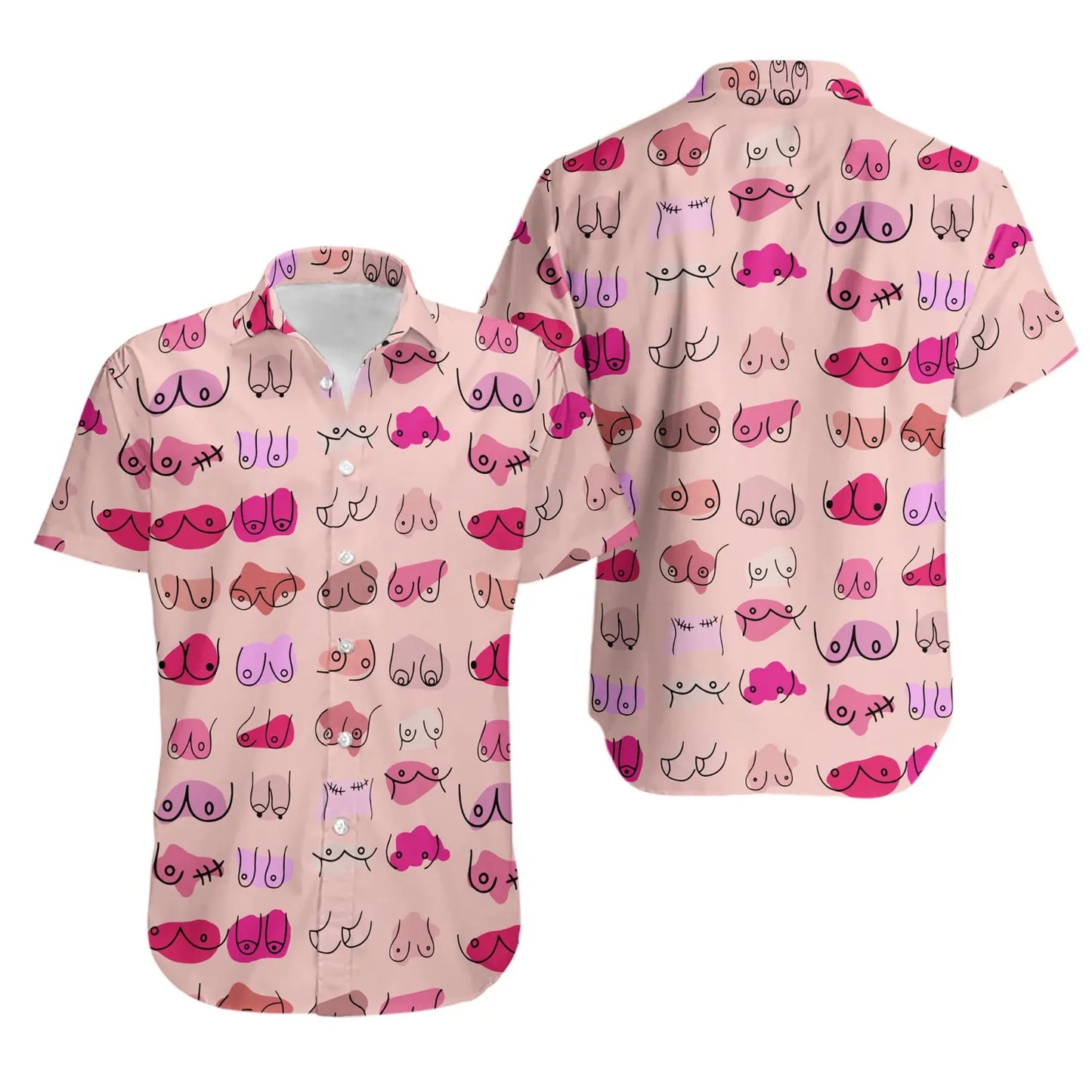 Boob Print Hawaiian Shirt | Abstract Body Positivity Pattern | Lightweight Summer Aloha Shirt | Funny Vacation Gift For Her