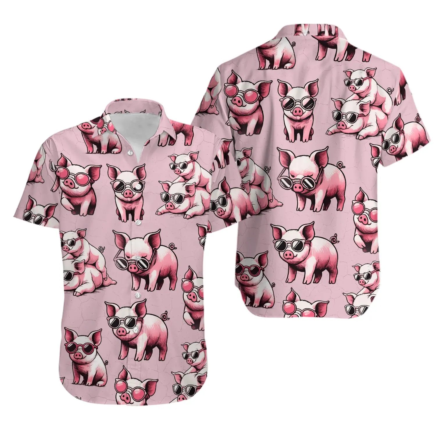 Pig Hawaiian Shirt | Cute Sunglasses Piggy Pattern | Premium Summer Aloha Top | Unisex Beach Vacation Gift