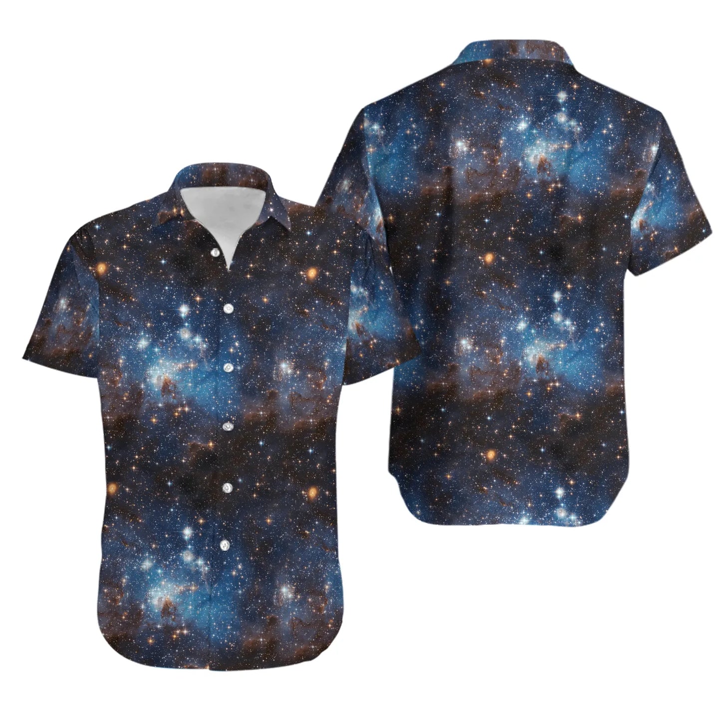 Galaxy Print Hawaiian Shirt | Outer Space Nebula Design | Lightweight Summer Aloha Apparel | Unique Gift for Astronomy Lovers