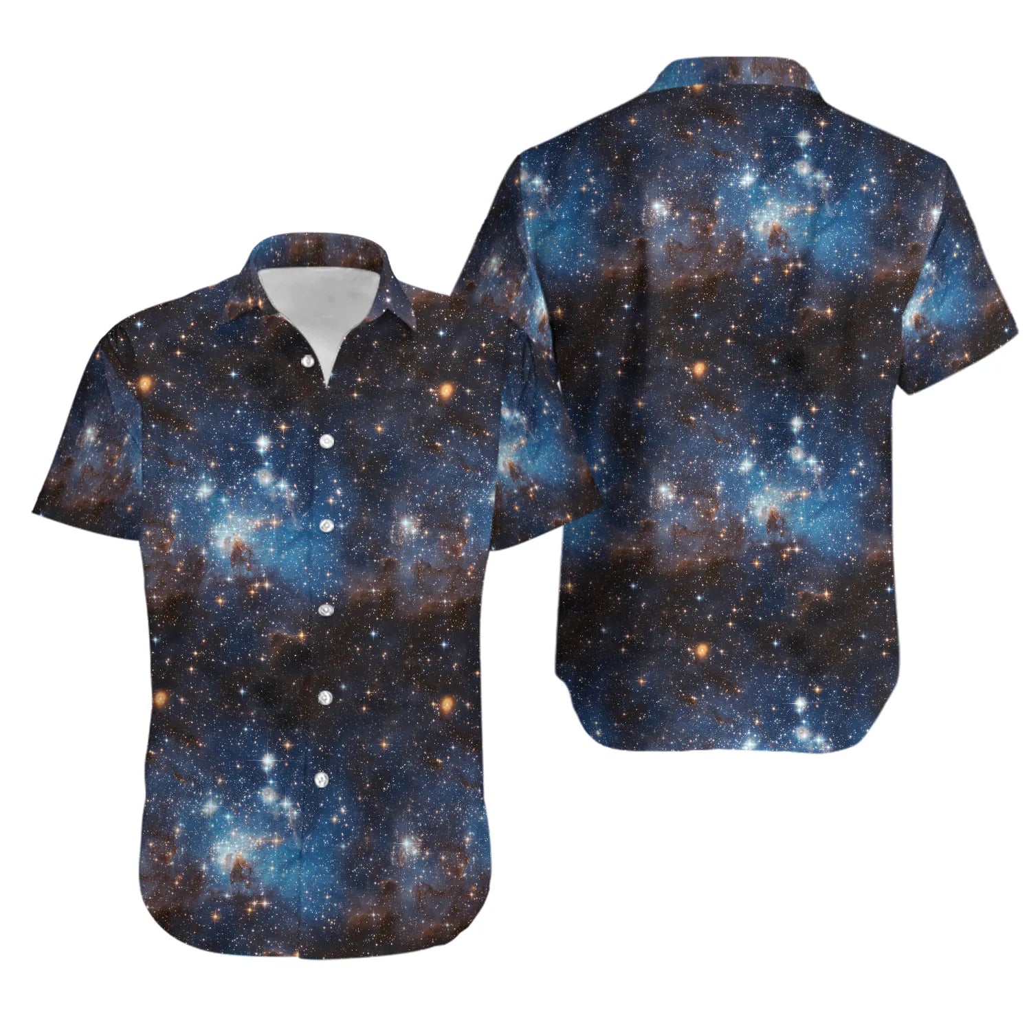 Galaxy Print Hawaiian Shirt | Outer Space Nebula Design | Lightweight Summer Aloha Apparel | Unique Gift for Astronomy Lovers