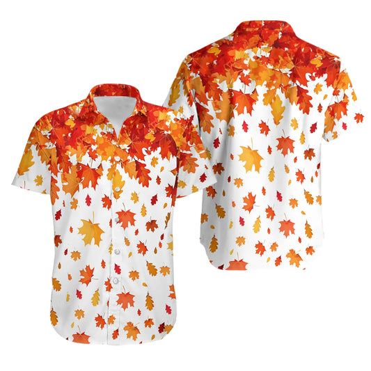 Autumn Leaf Print Hawaiian Shirt | Seasonal Fall Botanical Pattern | Lightweight Breathable Fabric | Unisex Thanksgiving Gift Apparel