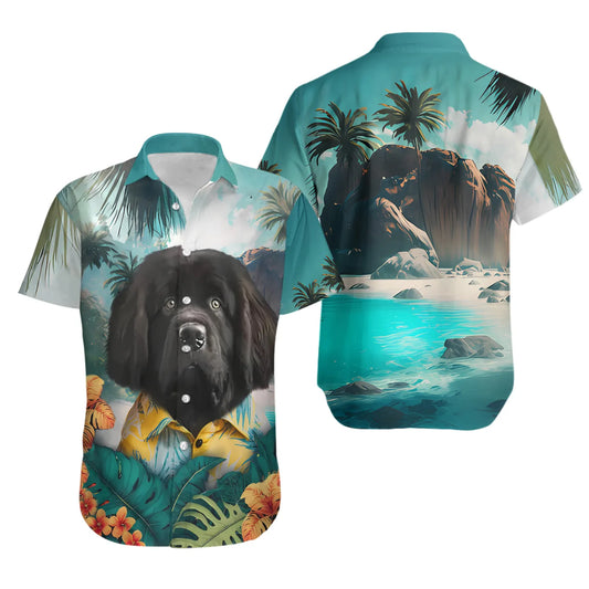 Newfoundland Dog Hawaiian Shirt | Tropical Beach Floral Print | Lightweight Casual Fabric | Gift for Dog Lovers