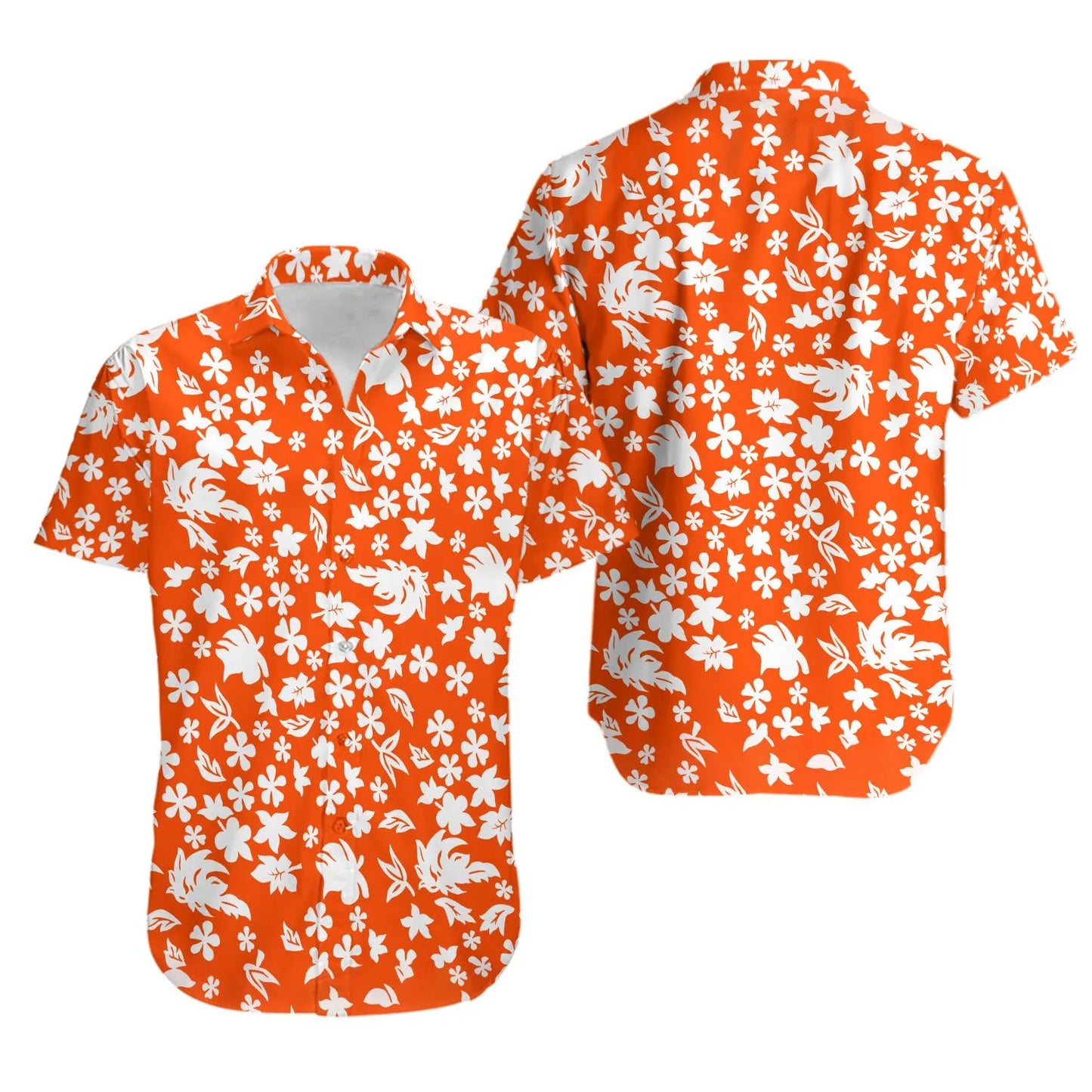 Orange & White Floral Hawaiian Shirt | Vibrant Tropical Botanical Print | Lightweight 100% Polyester | Summer Beach Vacation Gift For Him