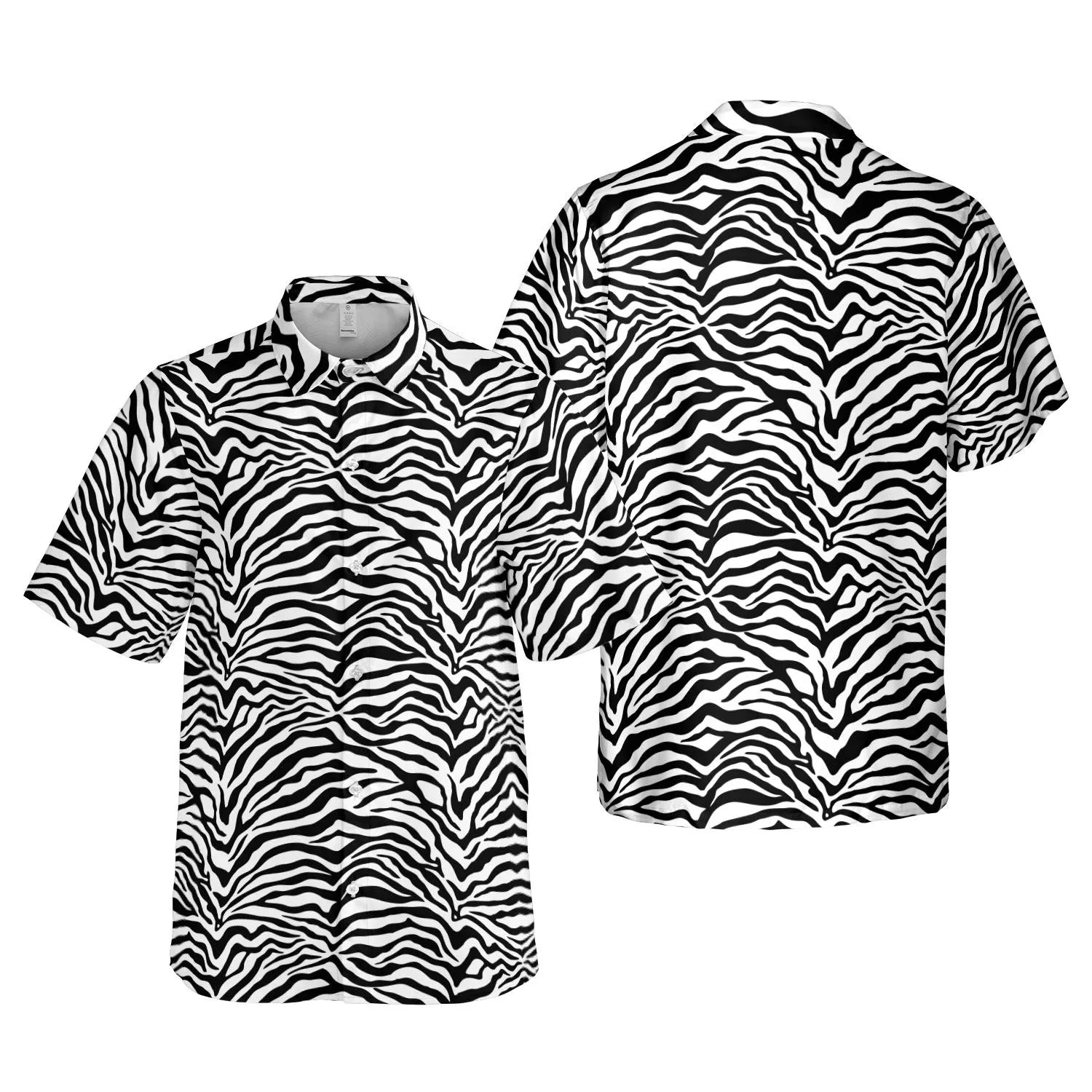 Zebra Print Hawaiian Shirt | Bold Animal Pattern Button-Up | Lightweight Vacation Apparel | Unisex Safari Beach Wear