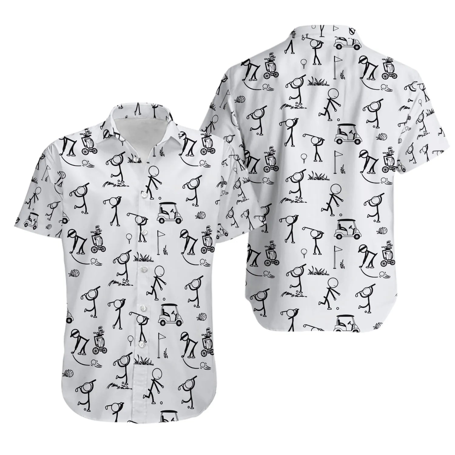Golf Stick Figure Hawaiian Shirt | Fun Illustrated Golfer Print | Breathable Lightweight Fabric | Perfect Gift For Golf Lovers