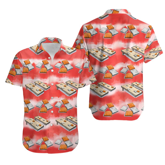 Cornhole Hawaiian Shirt | Lawn Game Toss Design | Lightweight Poly-Cotton Blend | Fun Summer Gift for Players