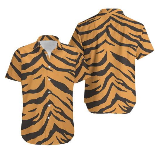 Tiger Stripe Hawaiian Shirt | Bold Animal Print Button Down | Lightweight Summer Apparel | Casual Vacation Beachwear Gift