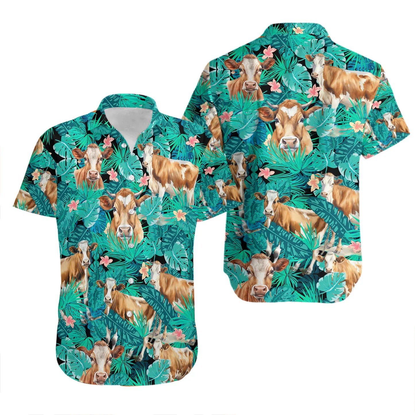 Cow Hawaiian Shirt | Tropical Jungle Farm Animal Print | Lightweight Casual Button Down | Unisex Summer Gift for Farmers