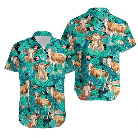 Cow Hawaiian Shirt | Tropical Jungle Farm Animal Print | Lightweight Casual Button Down | Unisex Summer Gift for Farmers