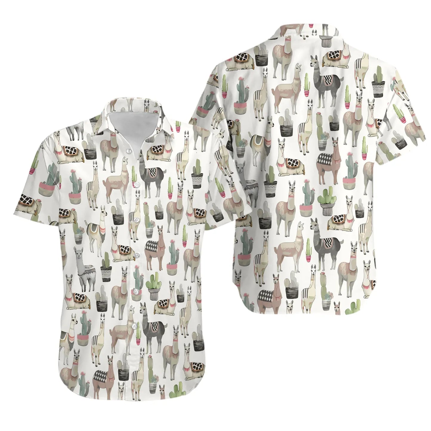 Llama Hawaiian Shirt | Desert Cactus Print | Lightweight Casual Button Down | Fun Gift for Animal Lovers