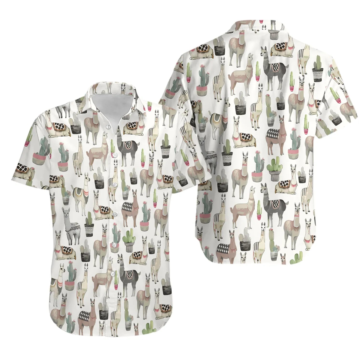 Llama Hawaiian Shirt | Desert Cactus Print | Lightweight Casual Button Down | Fun Gift for Animal Lovers