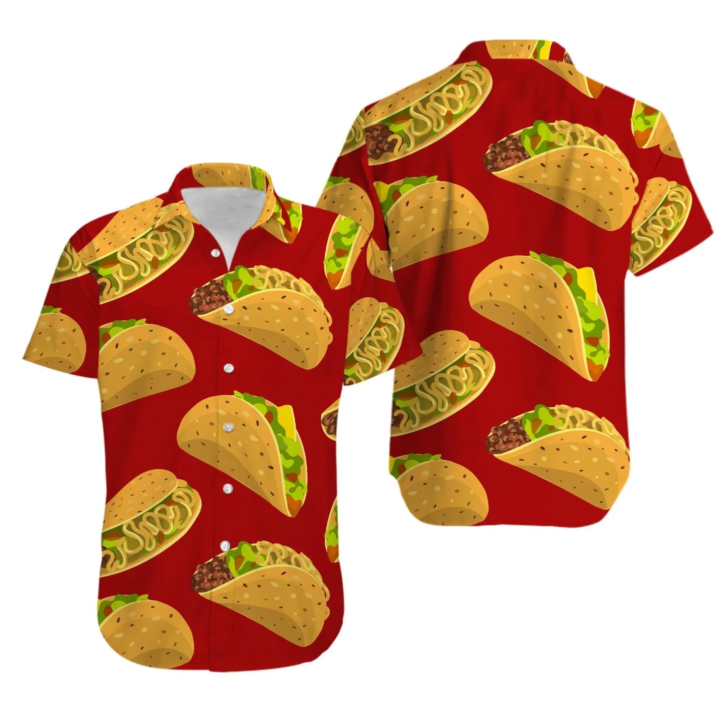 Taco Pattern Hawaiian Shirt | All-Over Food Print | Lightweight Summer Fabric | Fun Gift For Taco Lovers