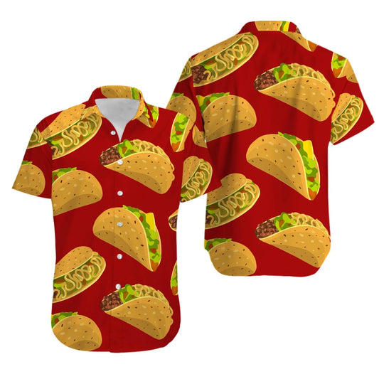 Taco Pattern Hawaiian Shirt | All-Over Food Print | Lightweight Summer Fabric | Fun Gift For Taco Lovers