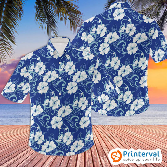 Blue Hibiscus Hawaiian Shirt | Tropical Floral Aloha Print | Breathable Performance Polyester | Summer Beach Gift For Him