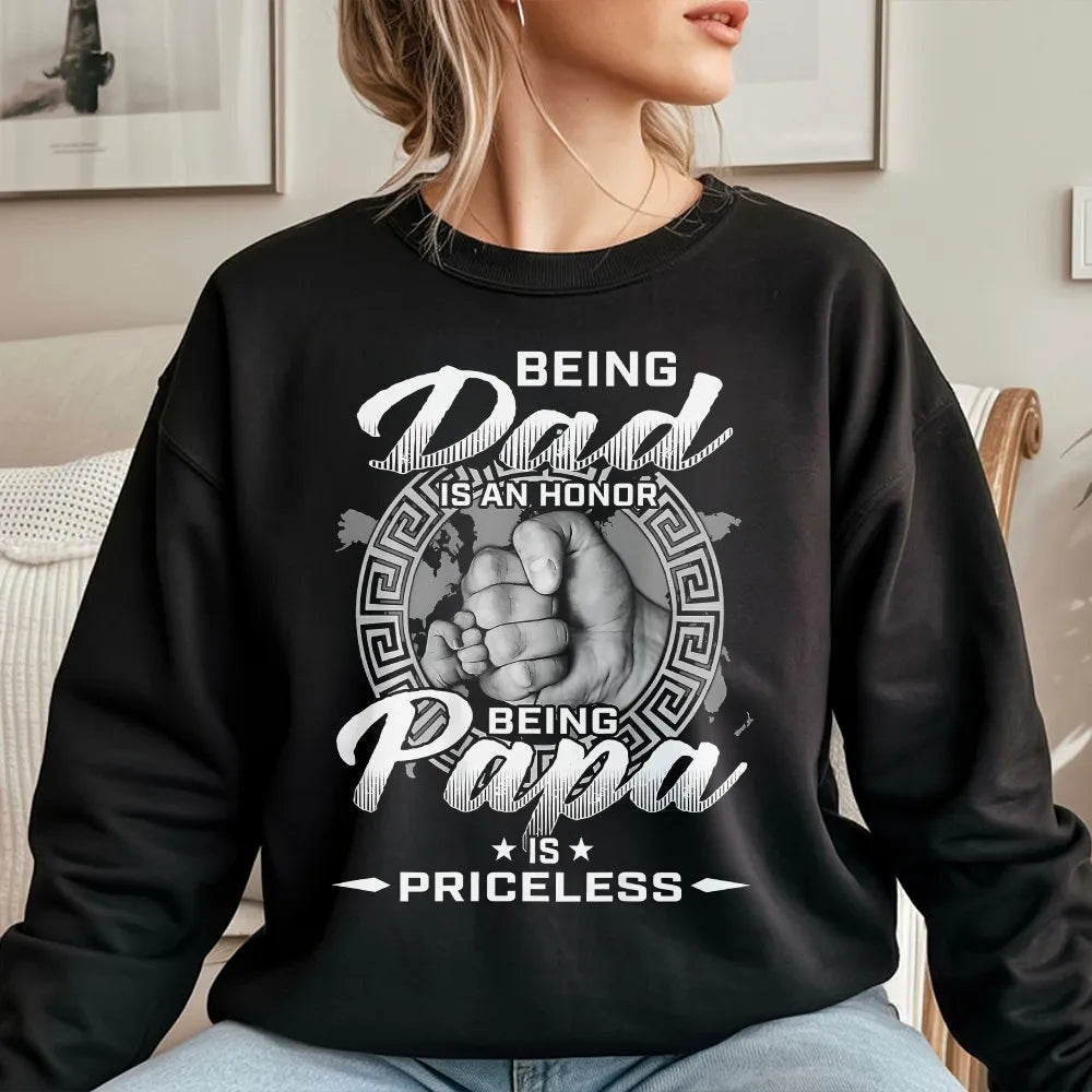 Being Papa Sweatshirt | Fist Bump Family Quote Graphic | Soft Cotton-Polyester Blend | Heartfelt Gift for Dad and Grandpa