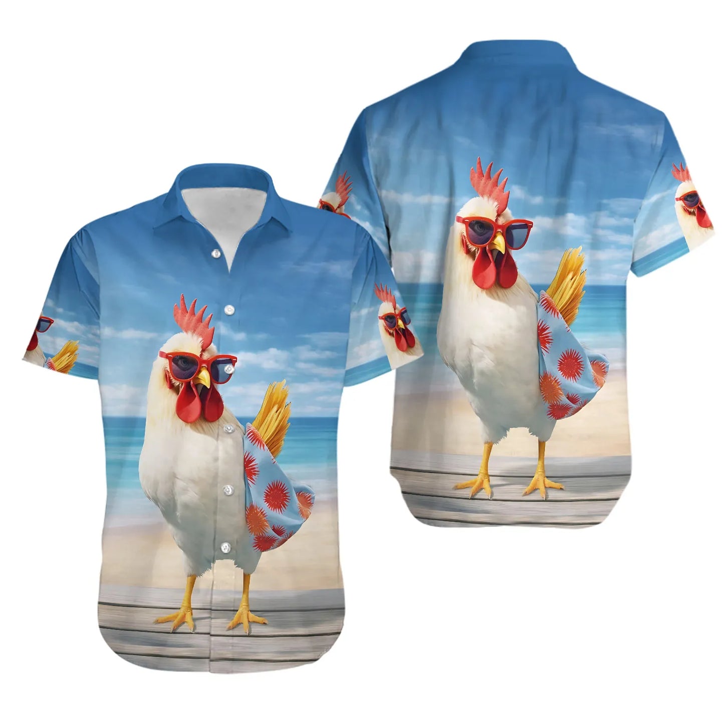 Funny Chicken Hawaiian Shirt | Tropical Beach Rooster Graphic | Lightweight Summer Aloha Wear | Unique Gift for Poultry Lovers
