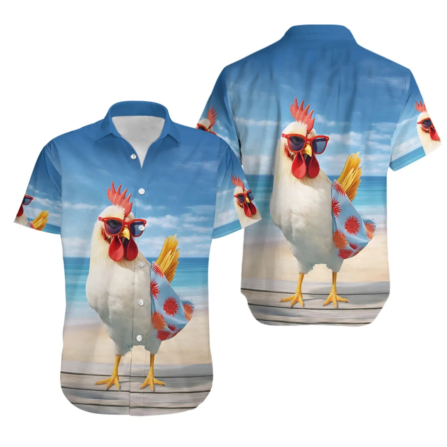 Funny Chicken Hawaiian Shirt | Tropical Beach Rooster Graphic | Lightweight Summer Aloha Wear | Unique Gift for Poultry Lovers