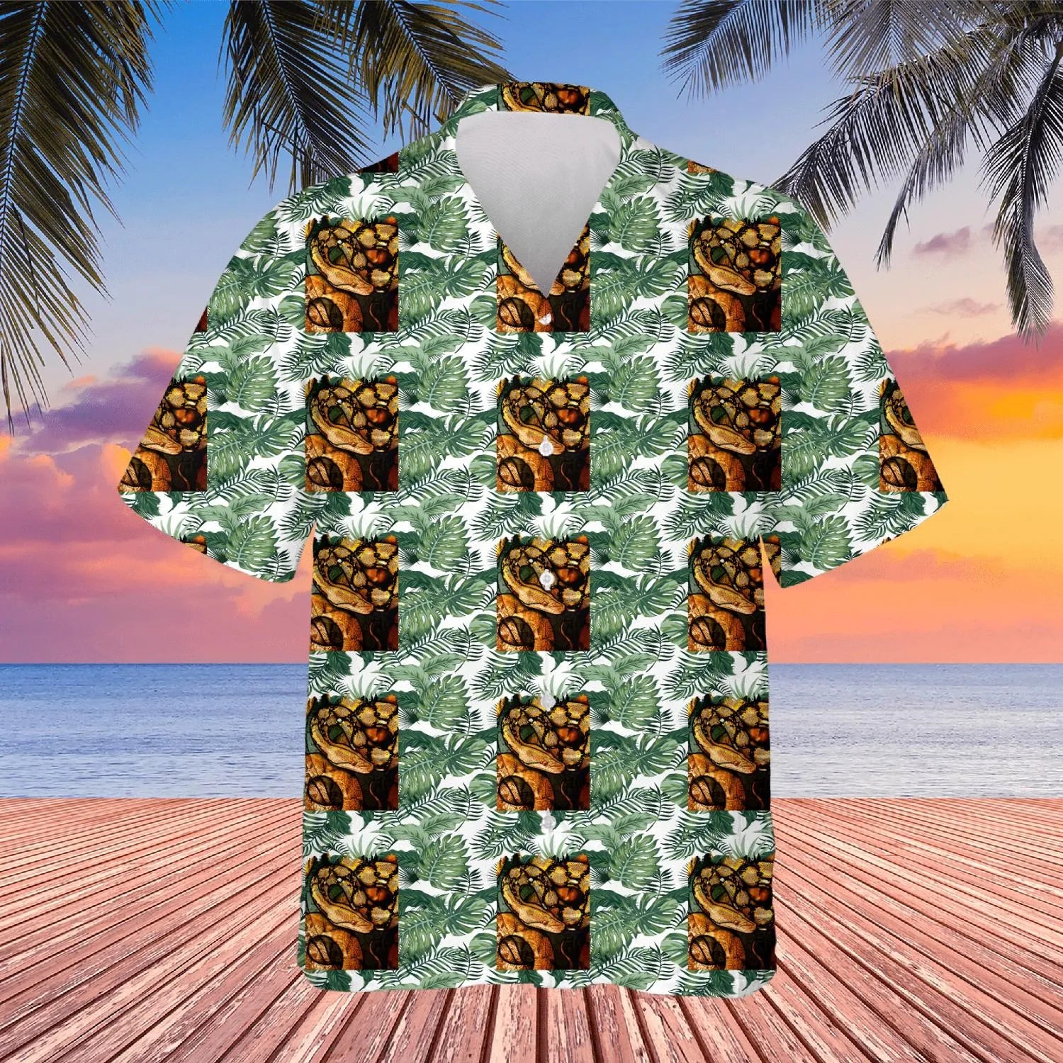 Reticulated Python Hawaiian Shirt | Tropical Snake Pattern Print | Lightweight Breathable Fabric | Unique Animal Lover Beach Gift