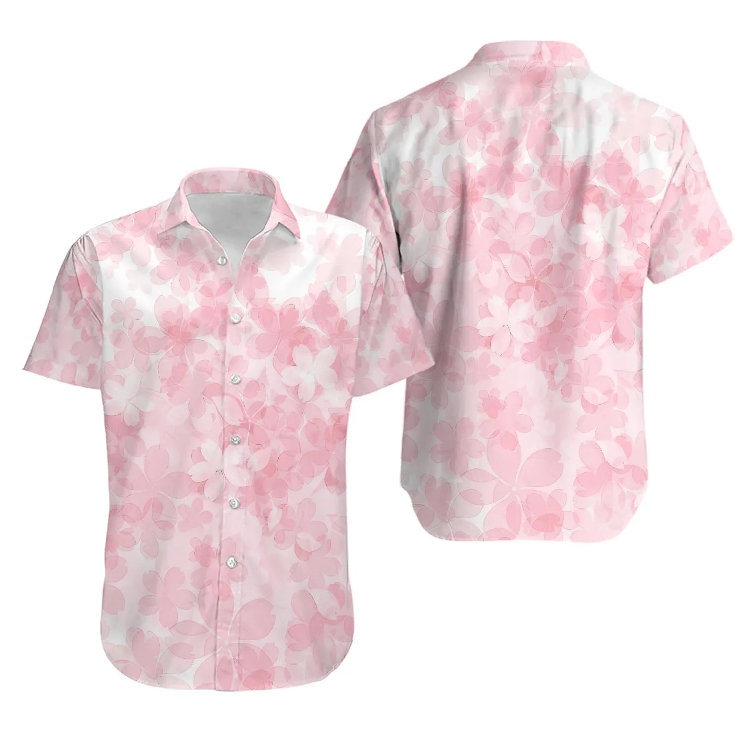 Cherry Blossom Hawaiian Shirt | Soft Pink Floral Botanical Print | Lightweight Breathable Fabric | Tropical Aloha Summer Gift For Him