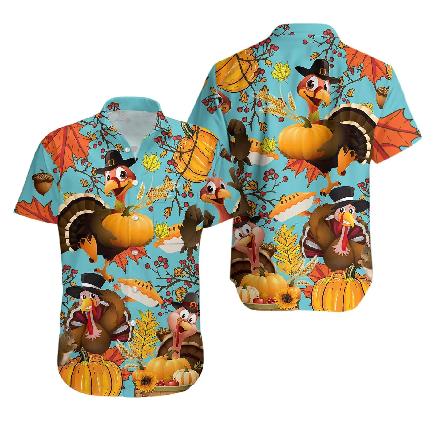 Thanksgiving Turkey Hawaiian Shirt | Autumn Harvest Print | Premium Breathable Fabric | Fun Holiday Gift For Men And Women