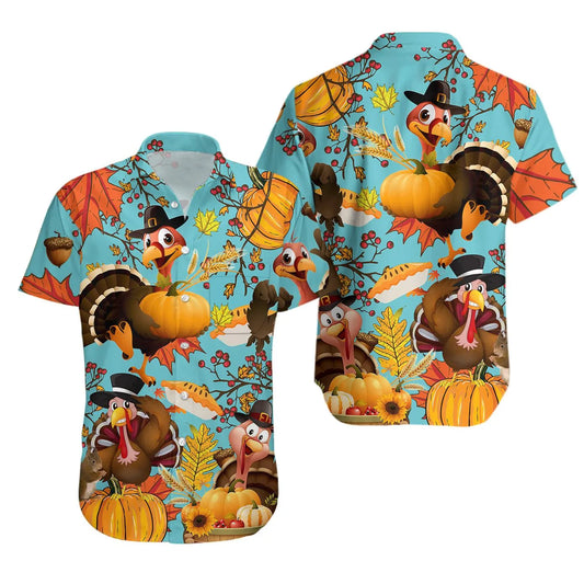 Thanksgiving Turkey Hawaiian Shirt | Autumn Harvest Print | Premium Breathable Fabric | Fun Holiday Gift For Men And Women