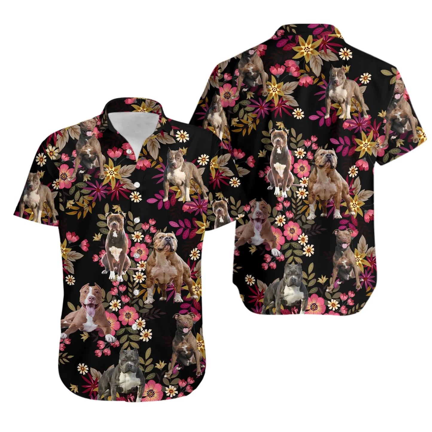 Pit Bull Hawaiian Shirt | Floral Botanical Dog Print | Breathable Polyester Blend | Summer Beach Gift For Dog Lovers