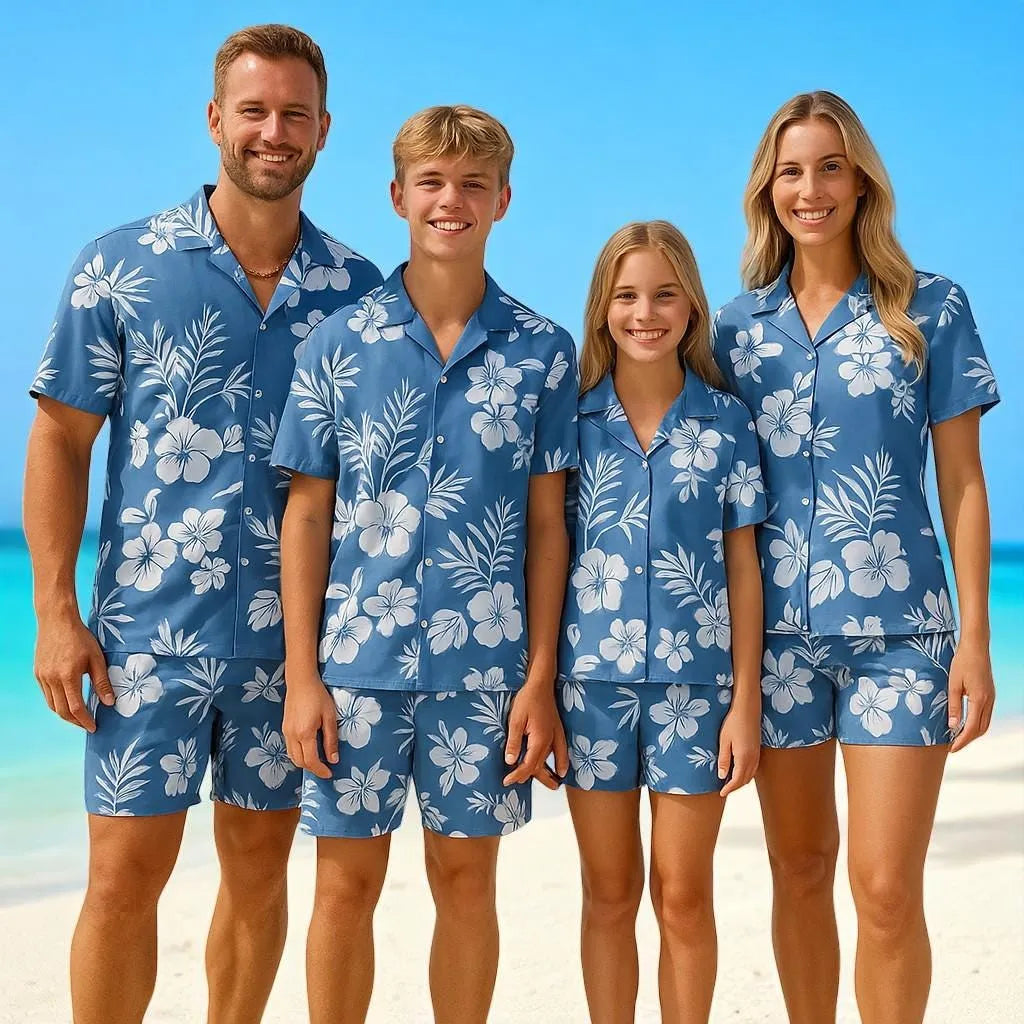Matching Family Hawaiian Shirt Set | Tropical Floral Print | Soft Breathable Fabric | Summer Vacation Beach Outfits for Men Women Kids