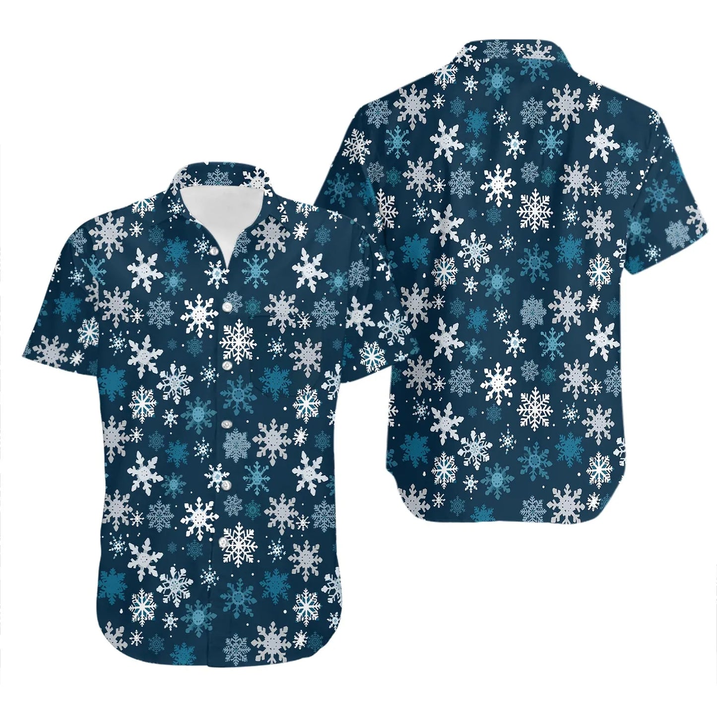 Snowflake Christmas Hawaiian Shirt | Festive Winter Pattern | Lightweight Summer Aloha Top | Holiday Party Outfit for Men