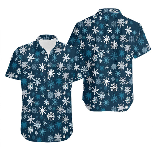 Snowflake Christmas Hawaiian Shirt | Festive Winter Pattern | Lightweight Summer Aloha Top | Holiday Party Outfit for Men